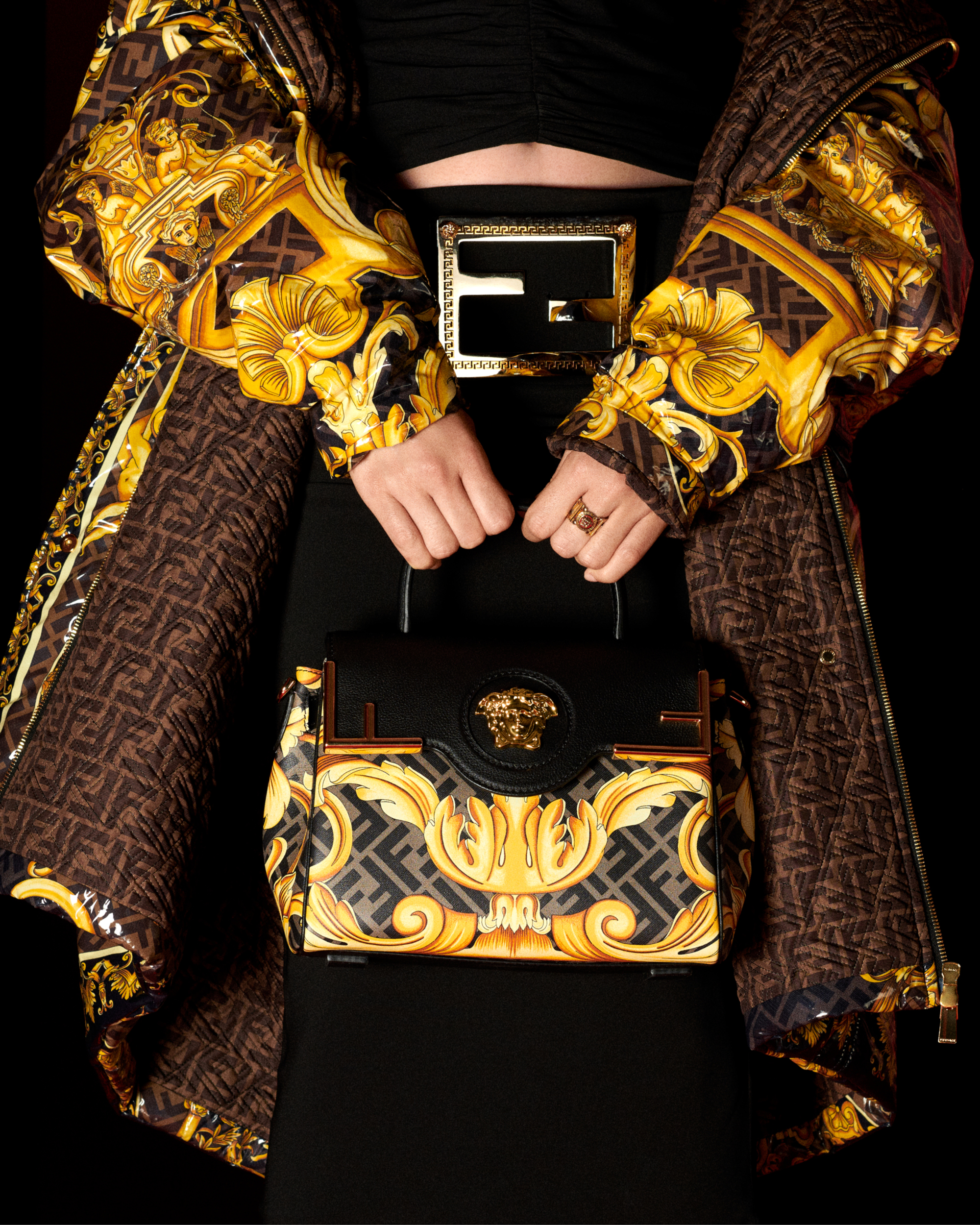 Fendace Fendi X Versace Collaboration La Medusa Turquoise Black Gold Bag